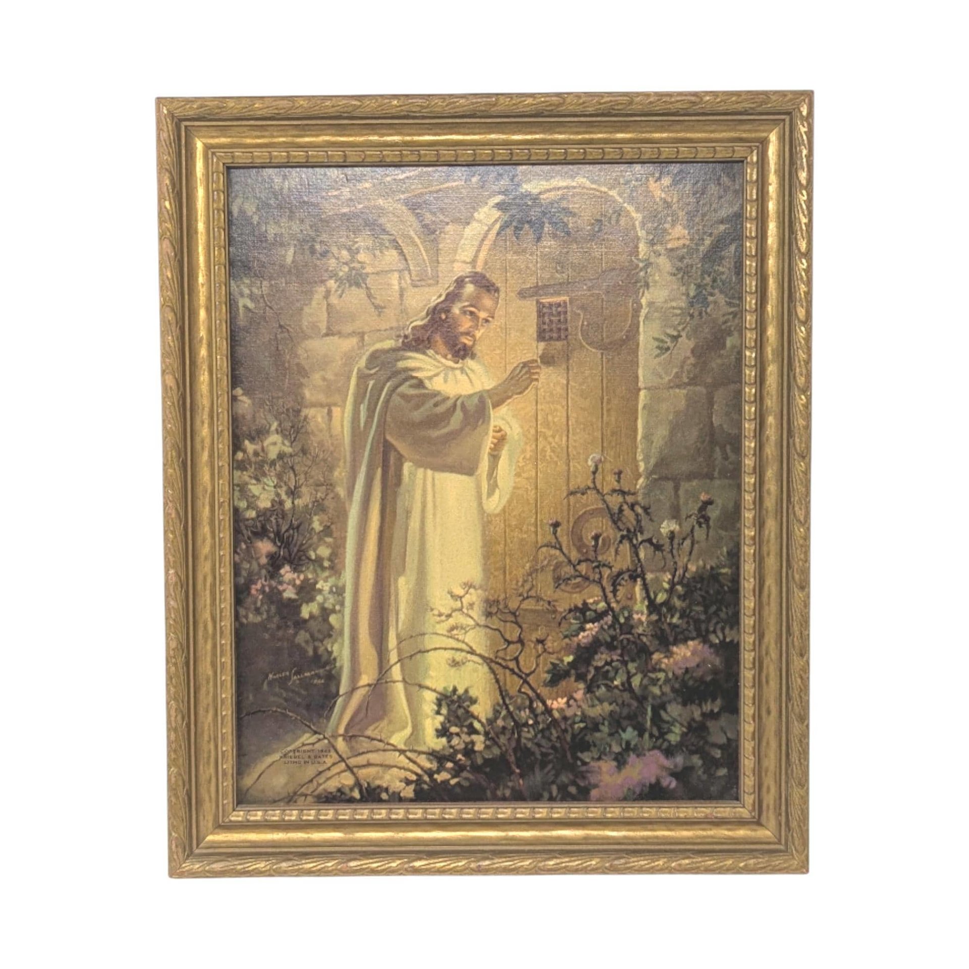 Vintage 1942 Jesus at the Door Lithograph: Warner Sallman Kriebel & Bates Framed Art