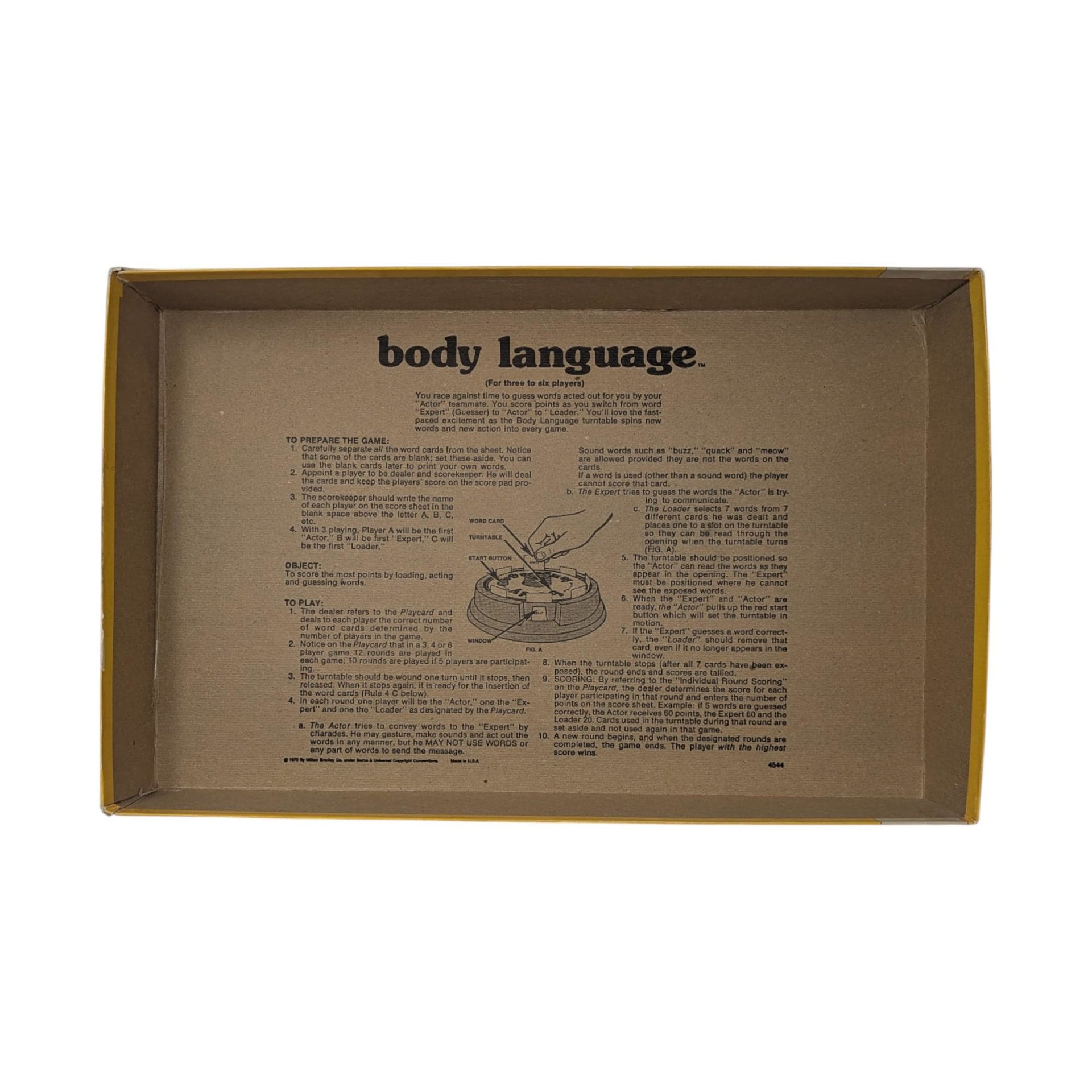 Vintage 1975 Body Language Game: Milton Bradley Pantomime Party Word Game