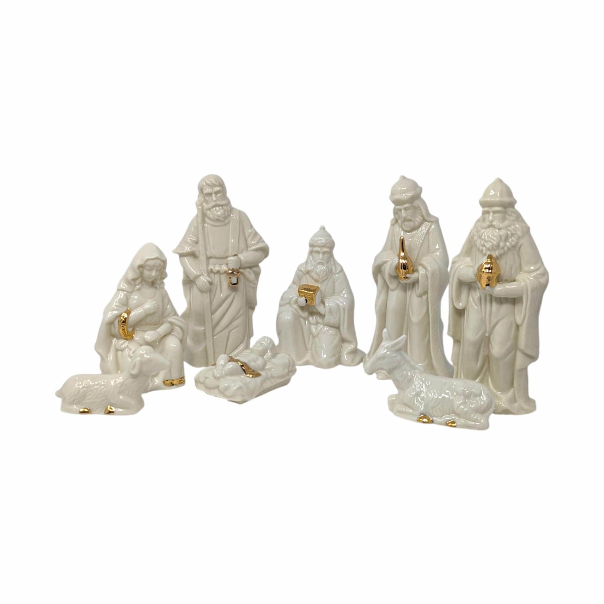 Vintage Porcelain Nativity Set: 8 Piece Christmas Scene