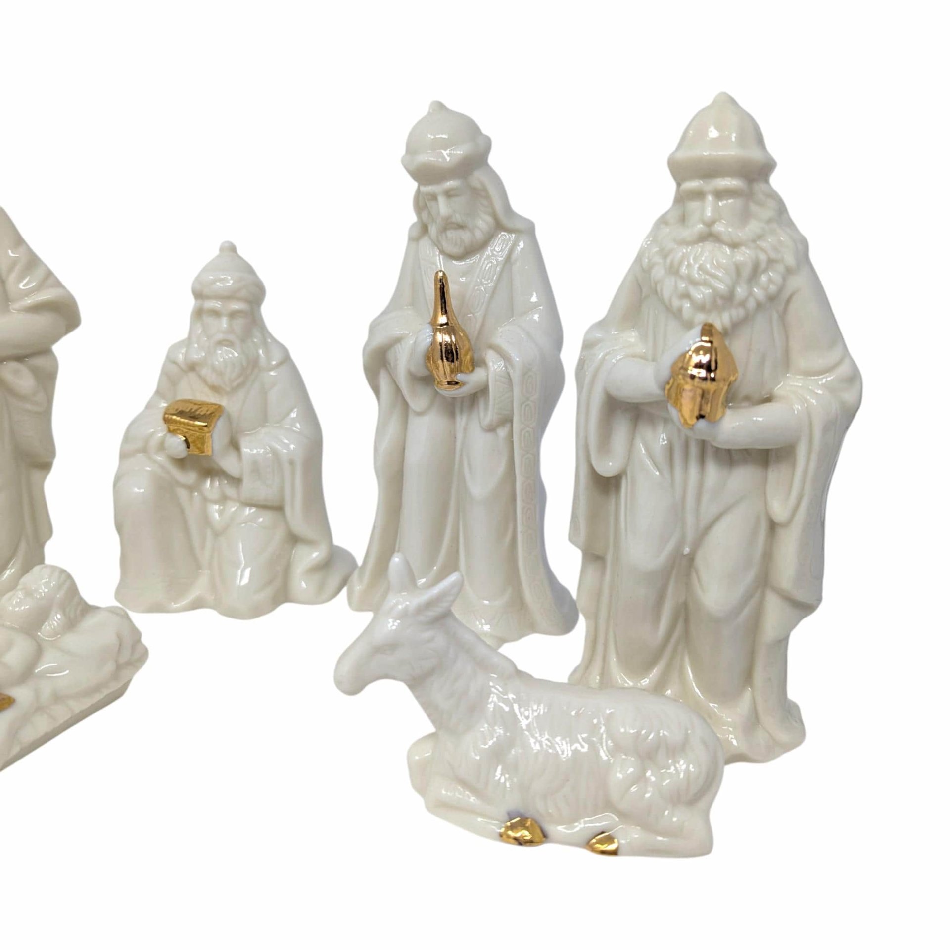 Vintage Porcelain Nativity Set: 8 Piece Christmas Scene