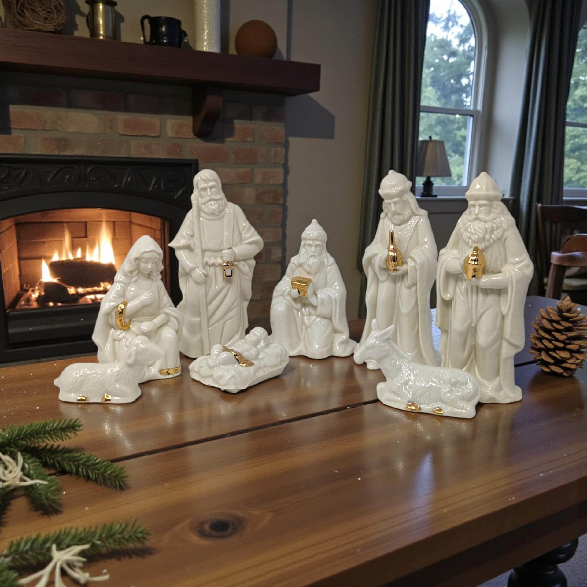 Vintage Porcelain Nativity Set: 8 Piece Christmas Scene