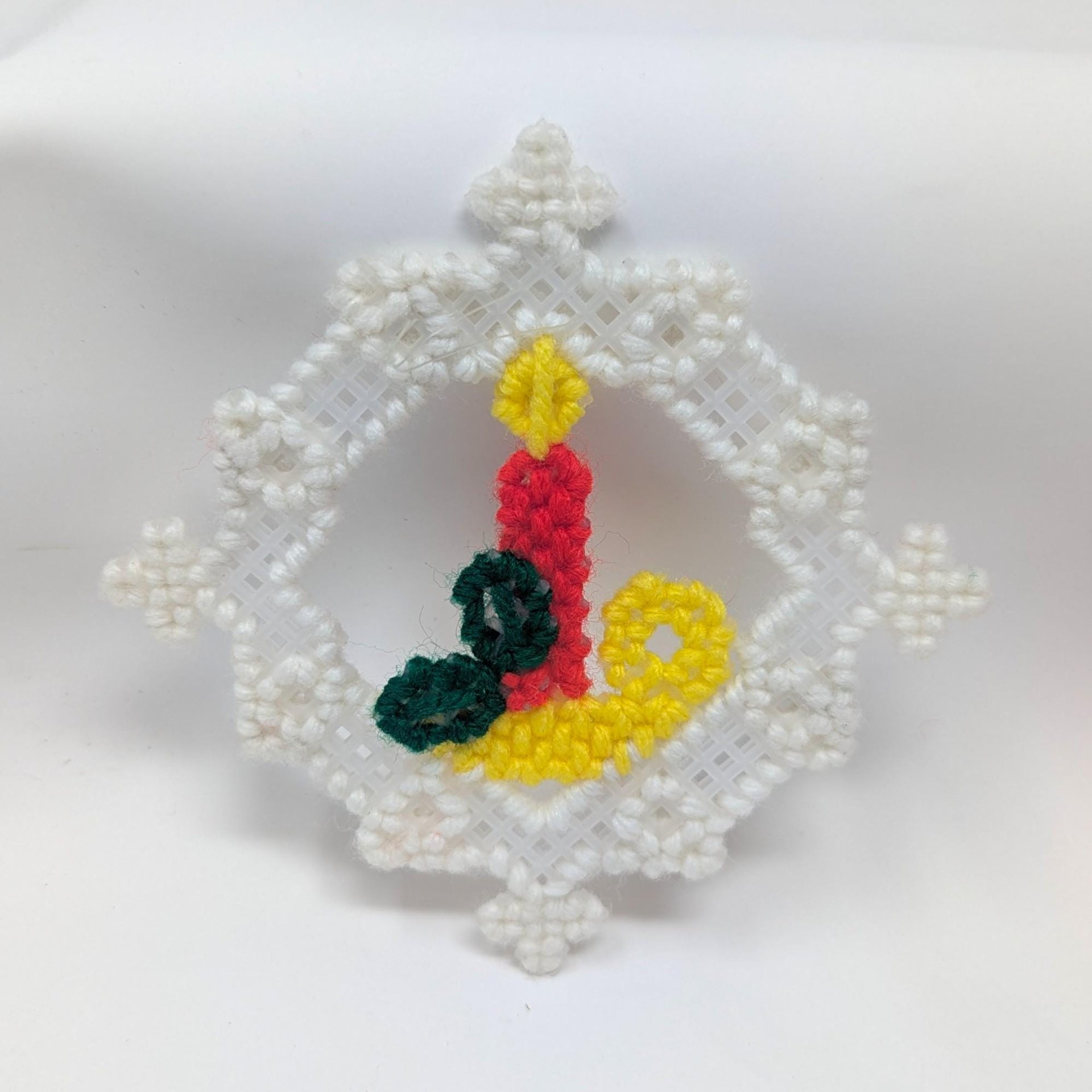 Vintage Handmade Plastic Canvas Ornaments: Needlepoint Christmas Decor Set