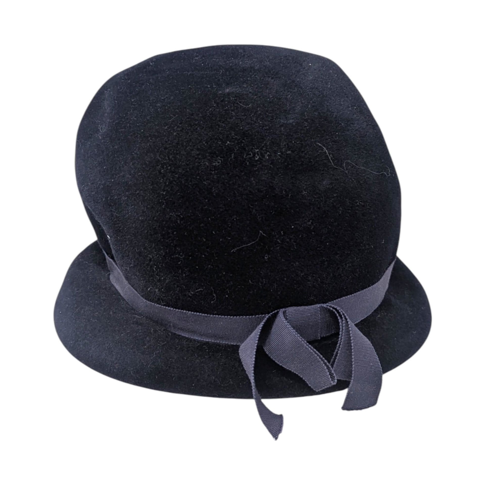Vintage Dark Blue Wool Felt Cloche Hat: Firenze