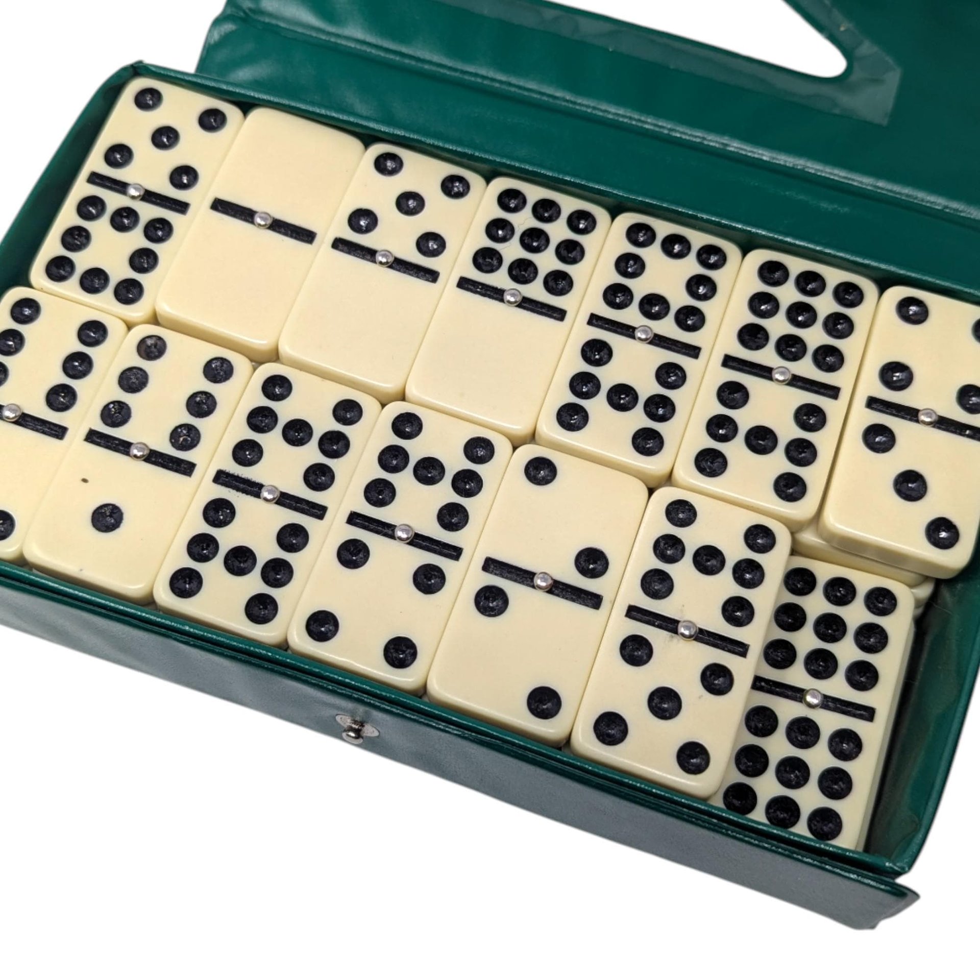 Vintage Supreme Double Nine Dominoes Set: Complete 55 Tile Game Green Vinyl Case