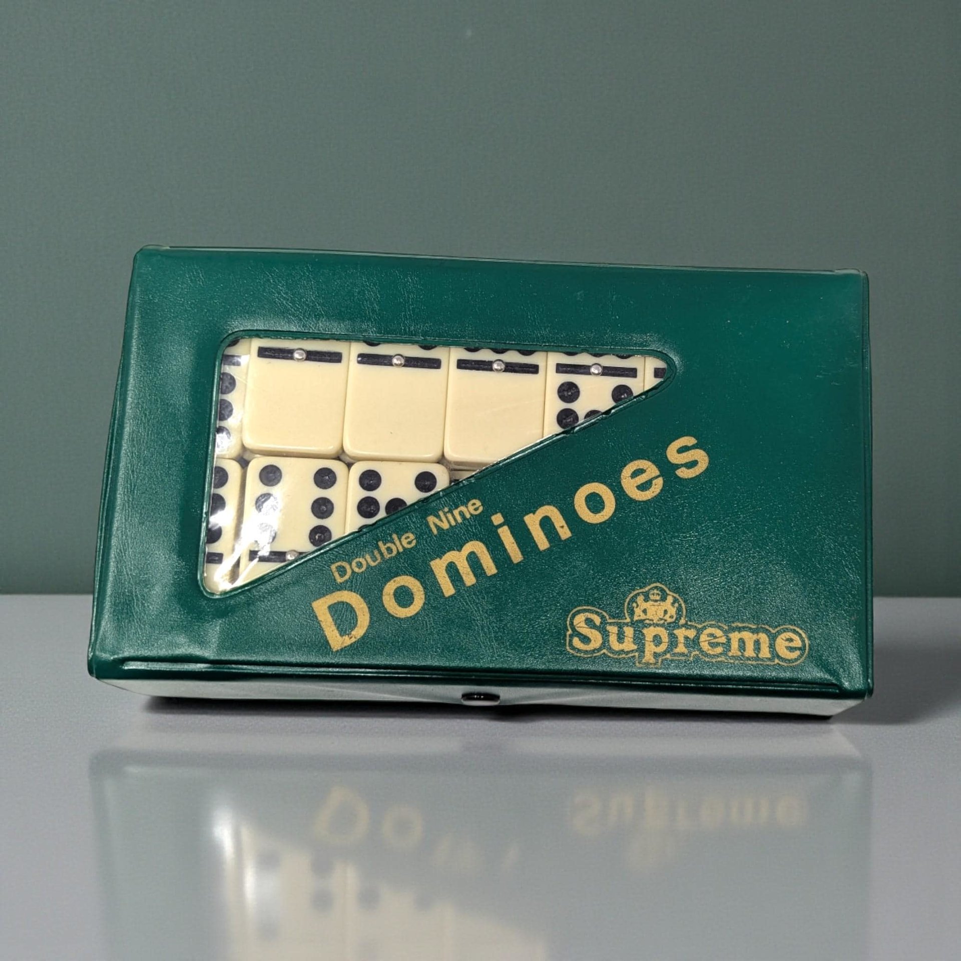 Vintage Supreme Double Nine Dominoes Set: Complete 55 Tile Game Green Vinyl Case