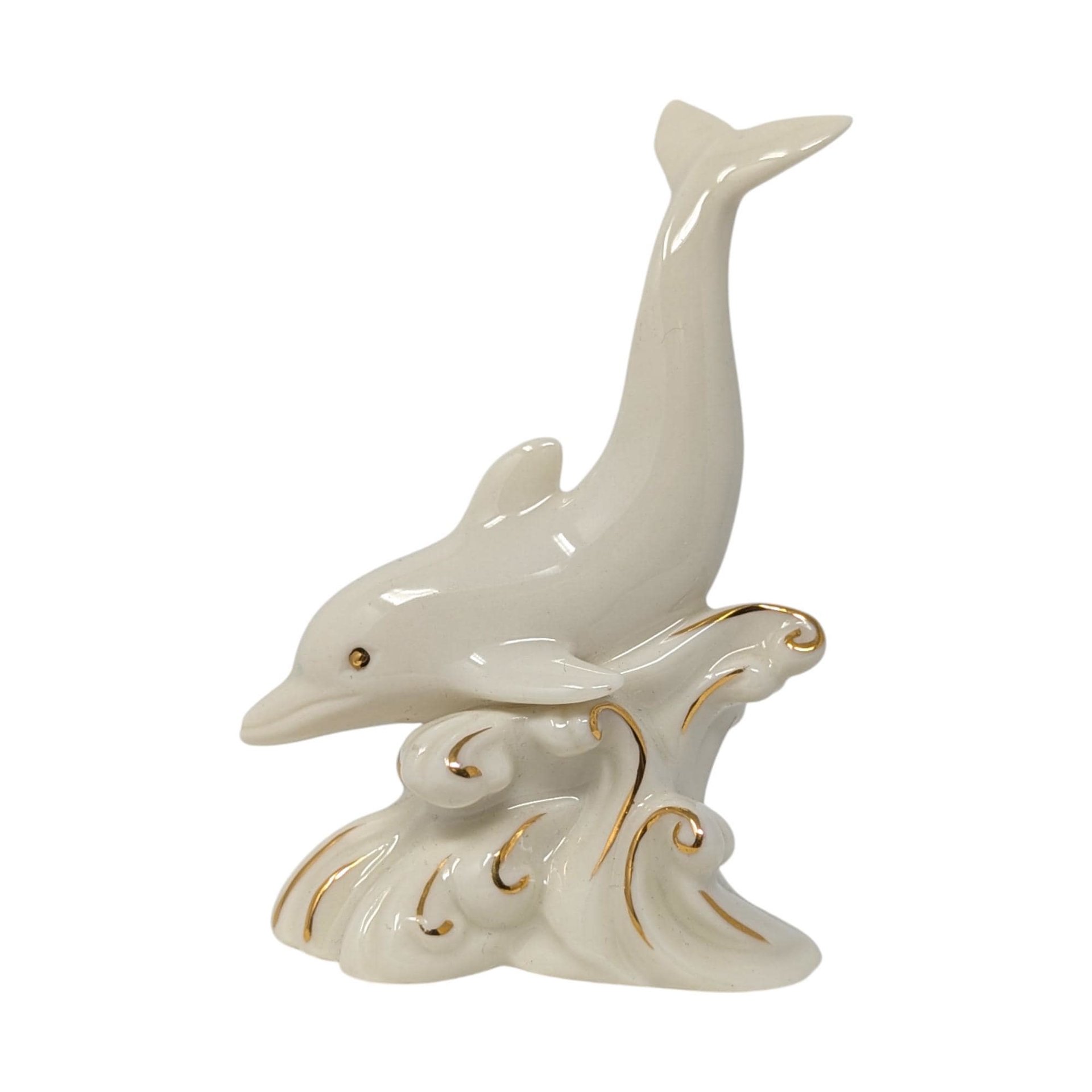 Vintage Lenox Porcelain Dive of the Dolphin Figurine: 24k Gold Accents