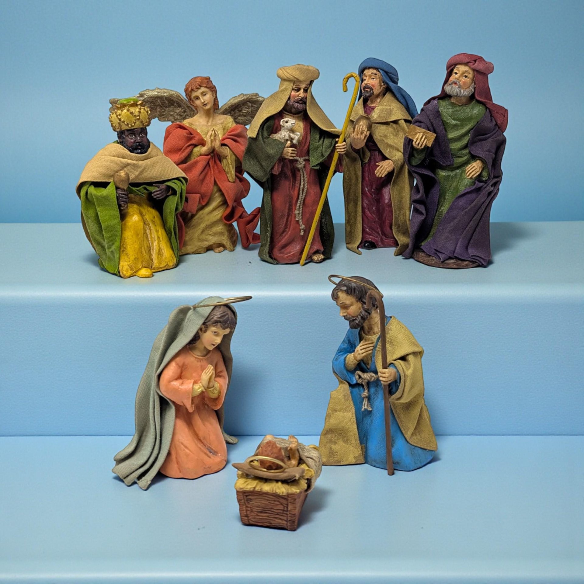 Vintage 2002 Fabric Mache Nativity Set: Target 8 Piece Holiday Decor