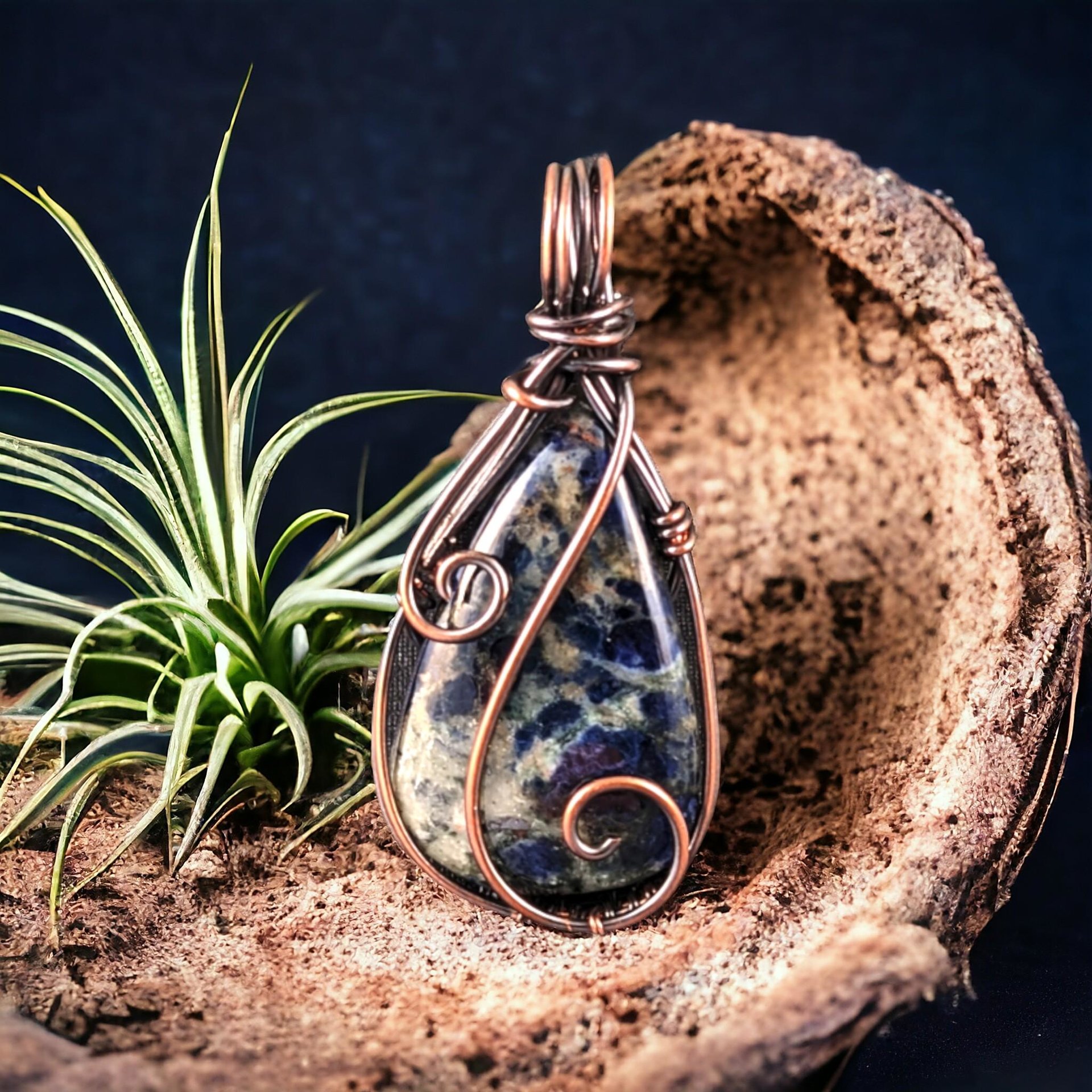Sodalite Copper Pendant: Handmade Wire Wrapped Teardrop Necklace