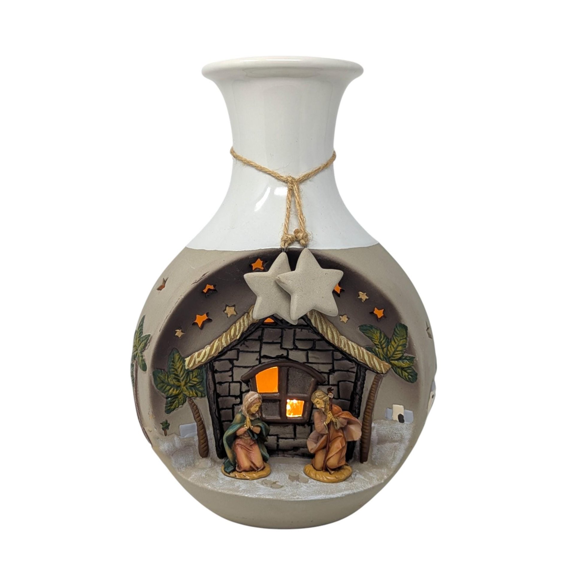 Vintage Roman Inc Light Up Nativity Vase: Holy Family Scene