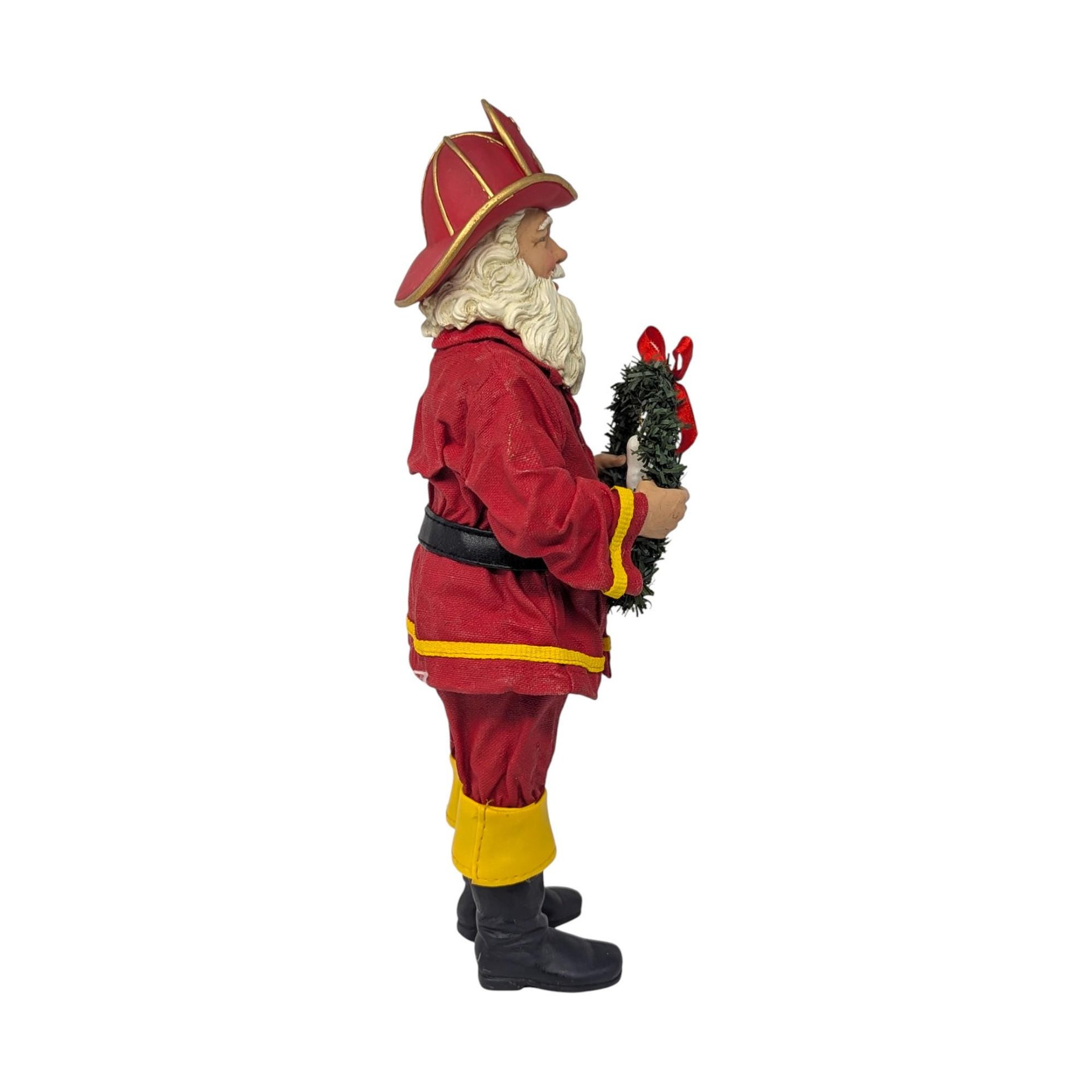 Vintage Firefighter Santa Claus Figurine: Fabriche Style Stiffened Fabric