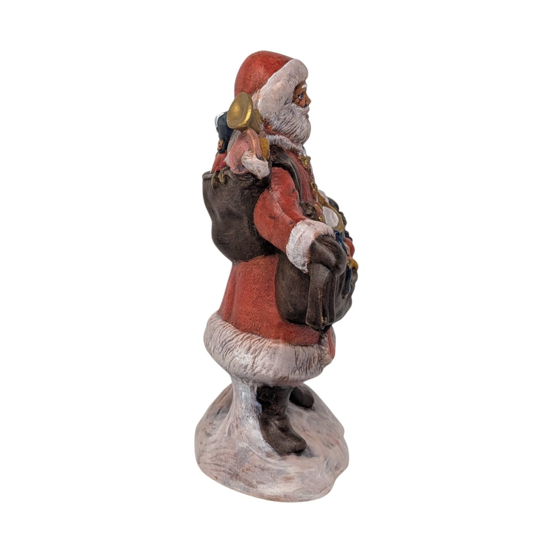 Vintage Hand Painted Ceramic Santa Figurine: Old World with Toy Bag