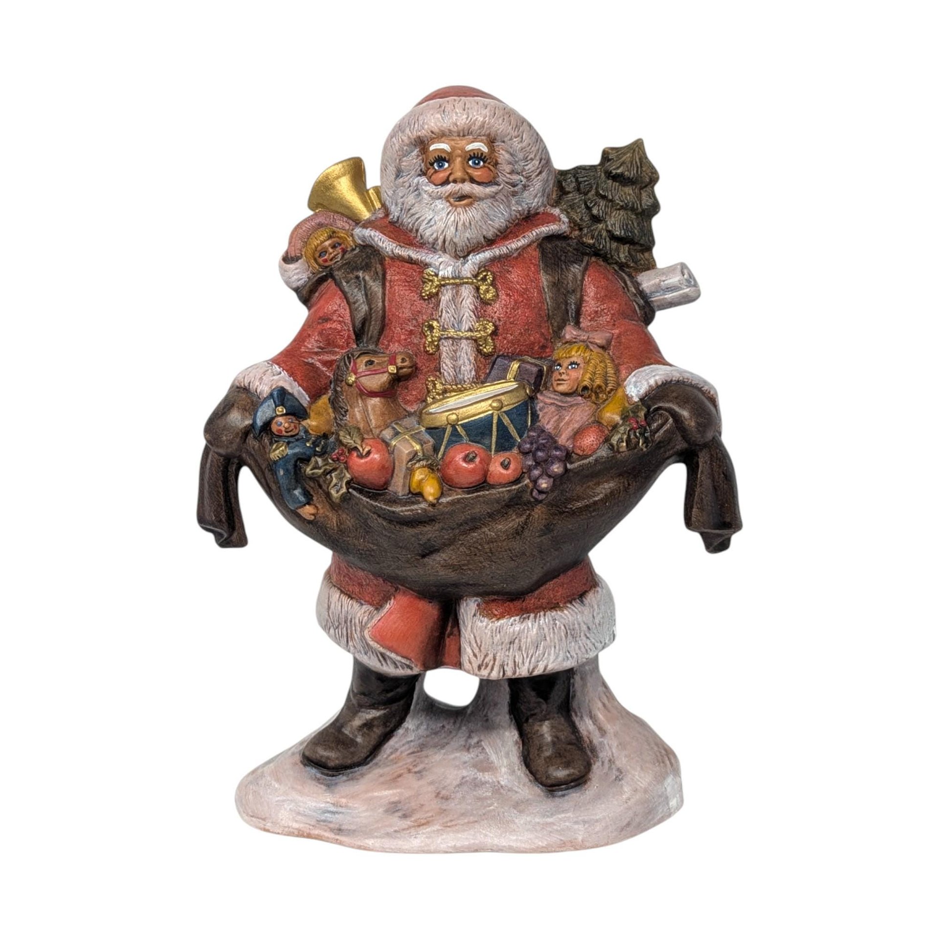 Vintage Hand Painted Ceramic Santa Figurine: Old World with Toy Bag