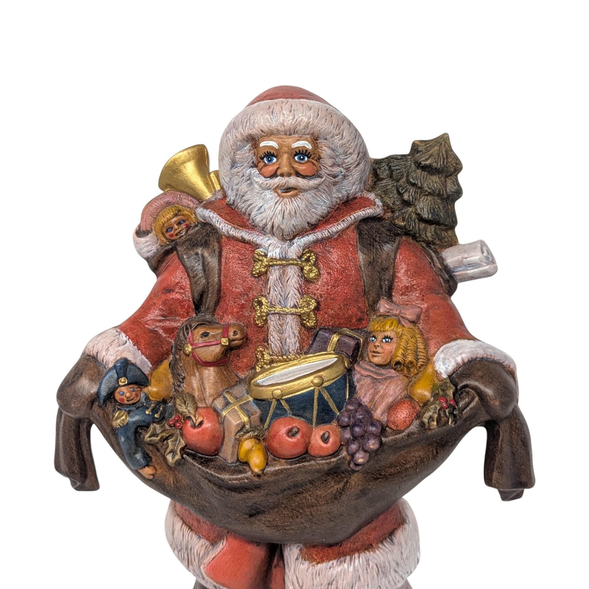 Vintage Hand Painted Ceramic Santa Figurine: Old World with Toy Bag