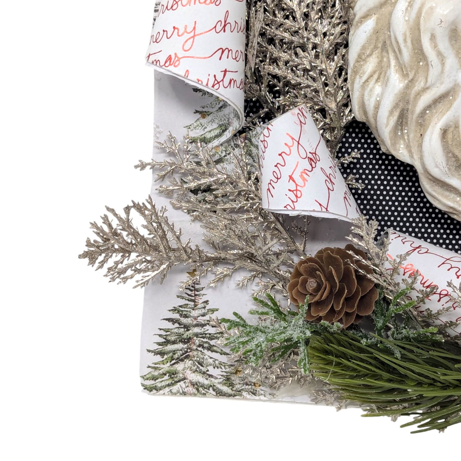 Vintage Handmade 3D Santa Claus Canvas Art: Buffalo Plaid Mixed Media Collage