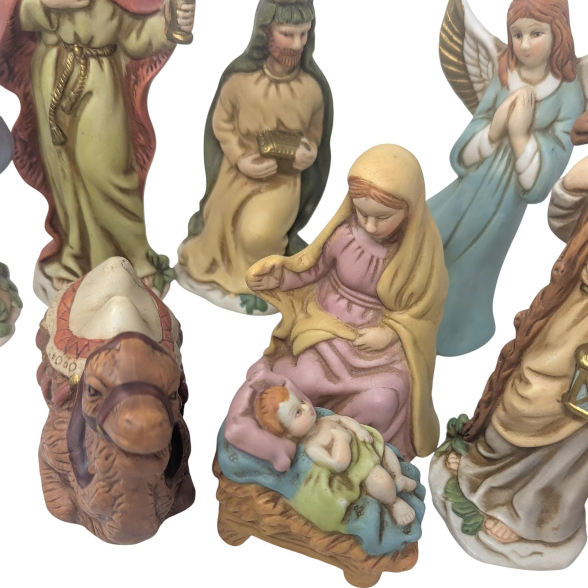 Vintage 11 Piece Hand Painted Ceramic Nativity Set: Herald Christmas Collection