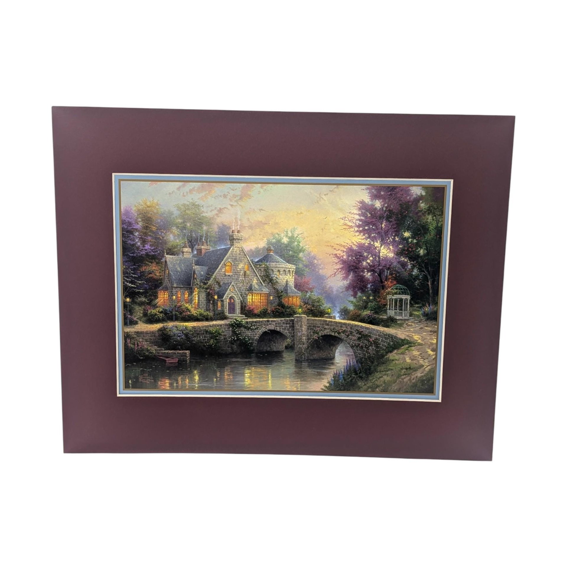 Vintage Thomas Kinkade Lamplight Manor Matted Print: Painter of Light Cottage Art