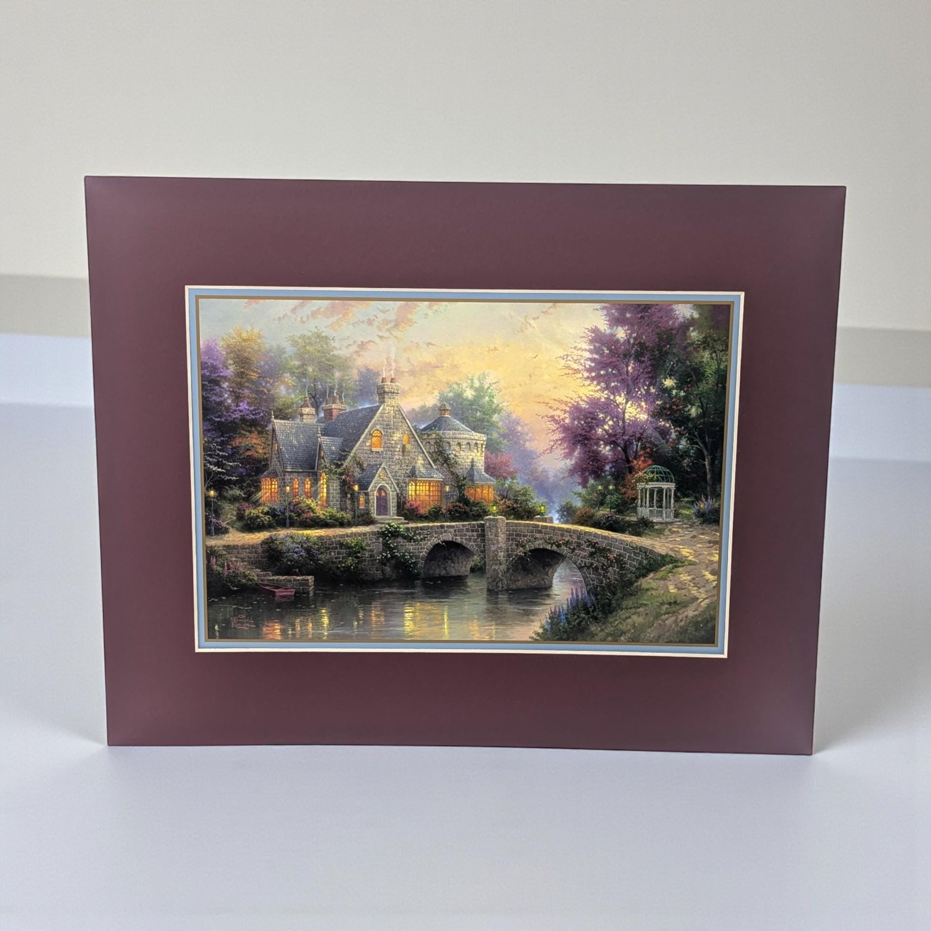Vintage Thomas Kinkade Lamplight Manor Matted Print: Painter of Light Cottage Art