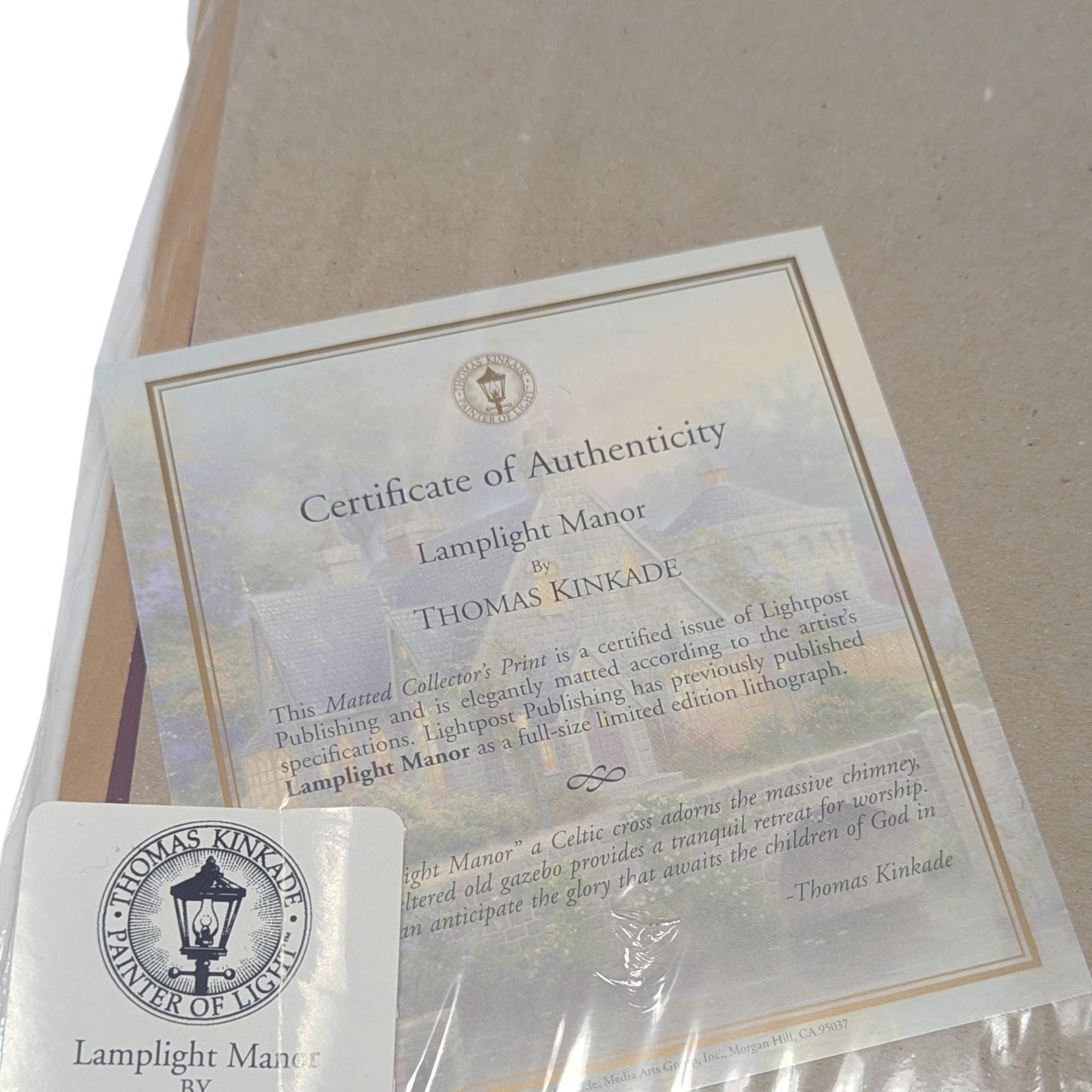 Vintage Thomas Kinkade Lamplight Manor Matted Print: Painter of Light Cottage Art