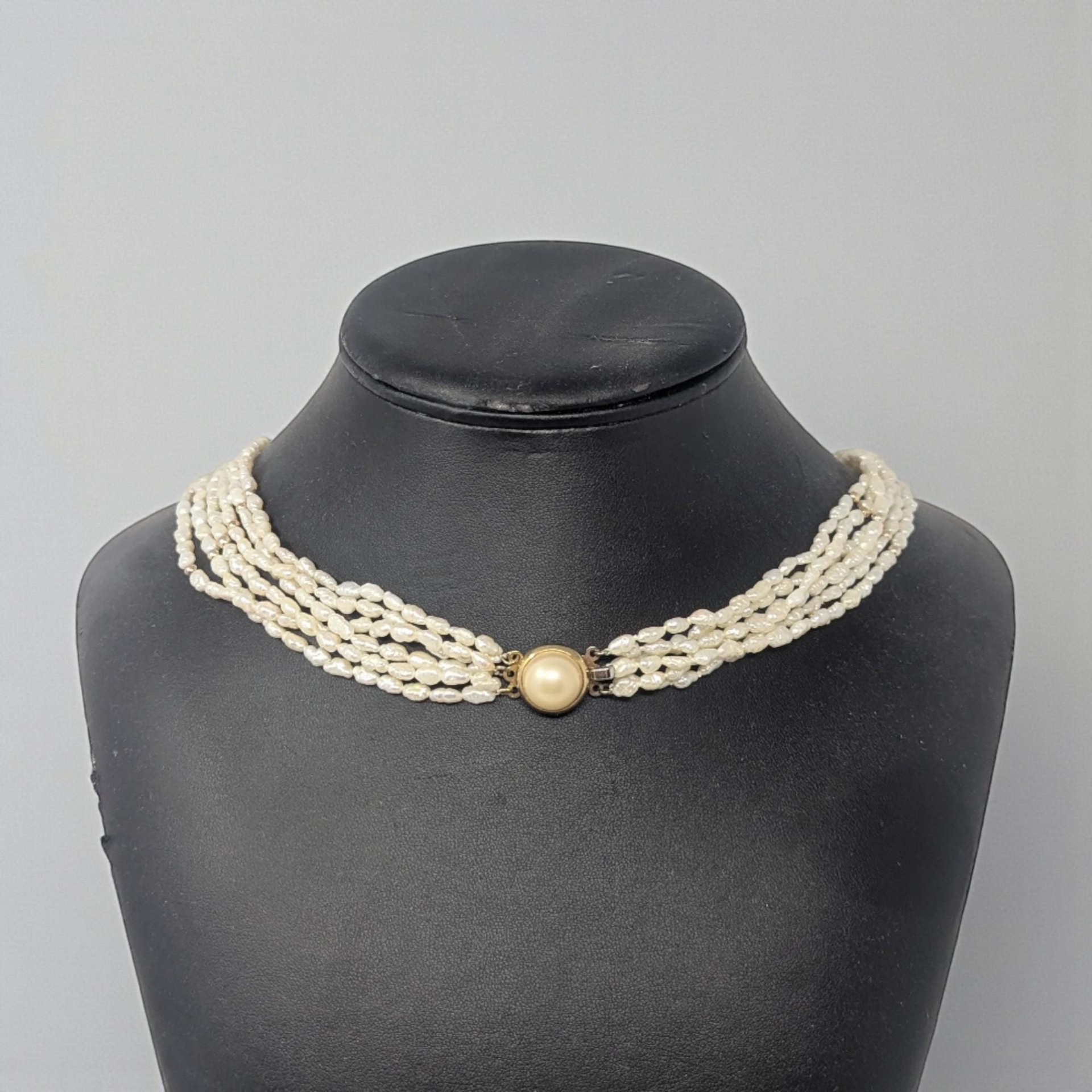 Vintage White Bead Multi-Strand Necklace: Elegant Bridal Choker with Faux Pearl Clasp