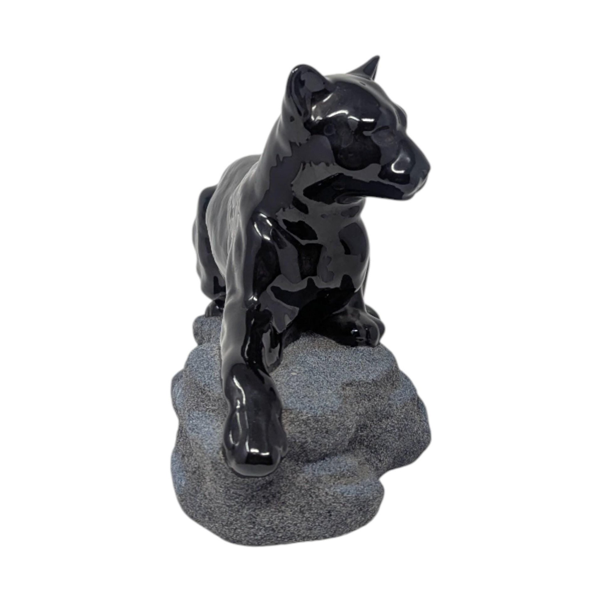 Vintage 1994 Hand-Painted Ceramic Black Panther: Sue B Signed Wildlife Figurine