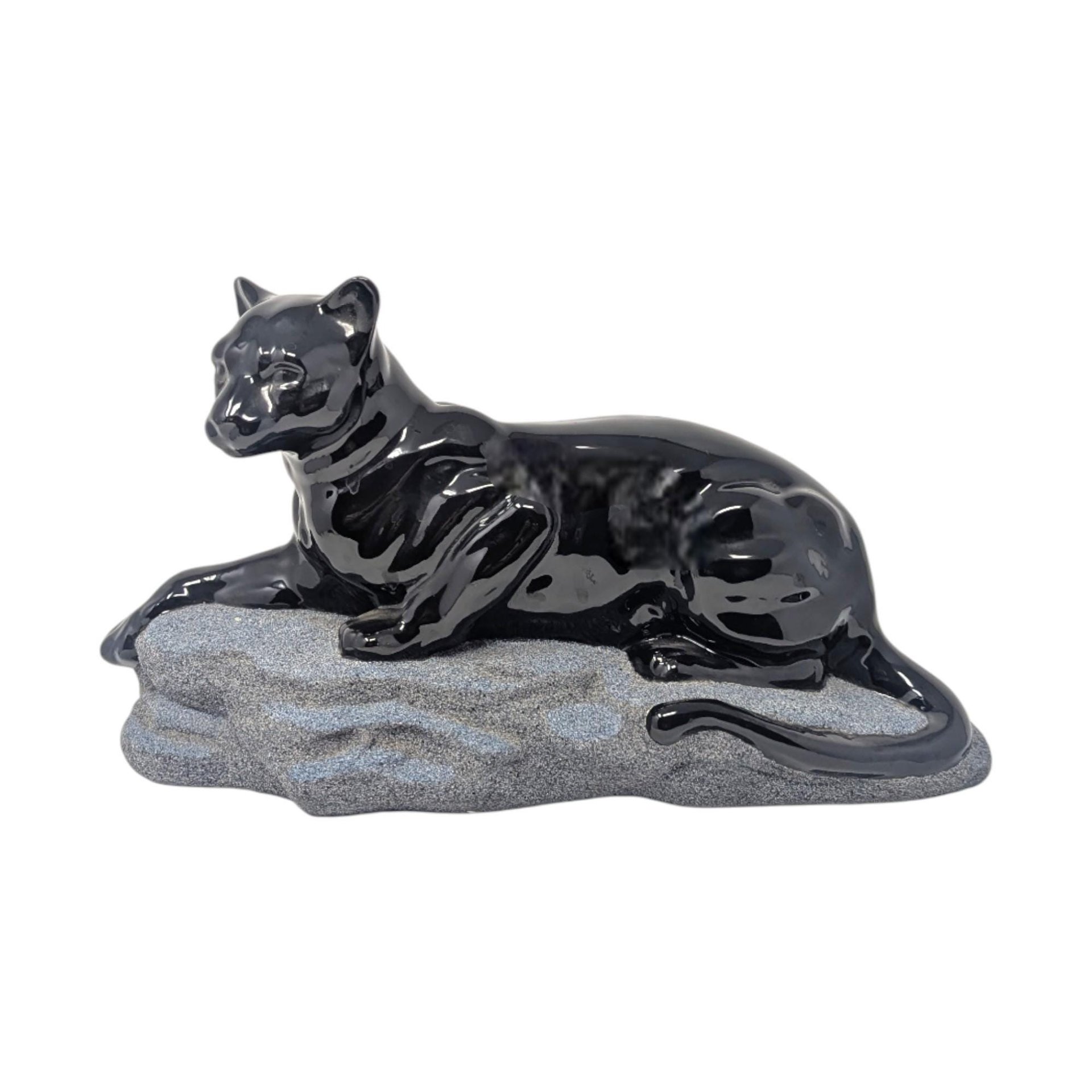 Vintage 1994 Hand-Painted Ceramic Black Panther: Sue B Signed Wildlife Figurine