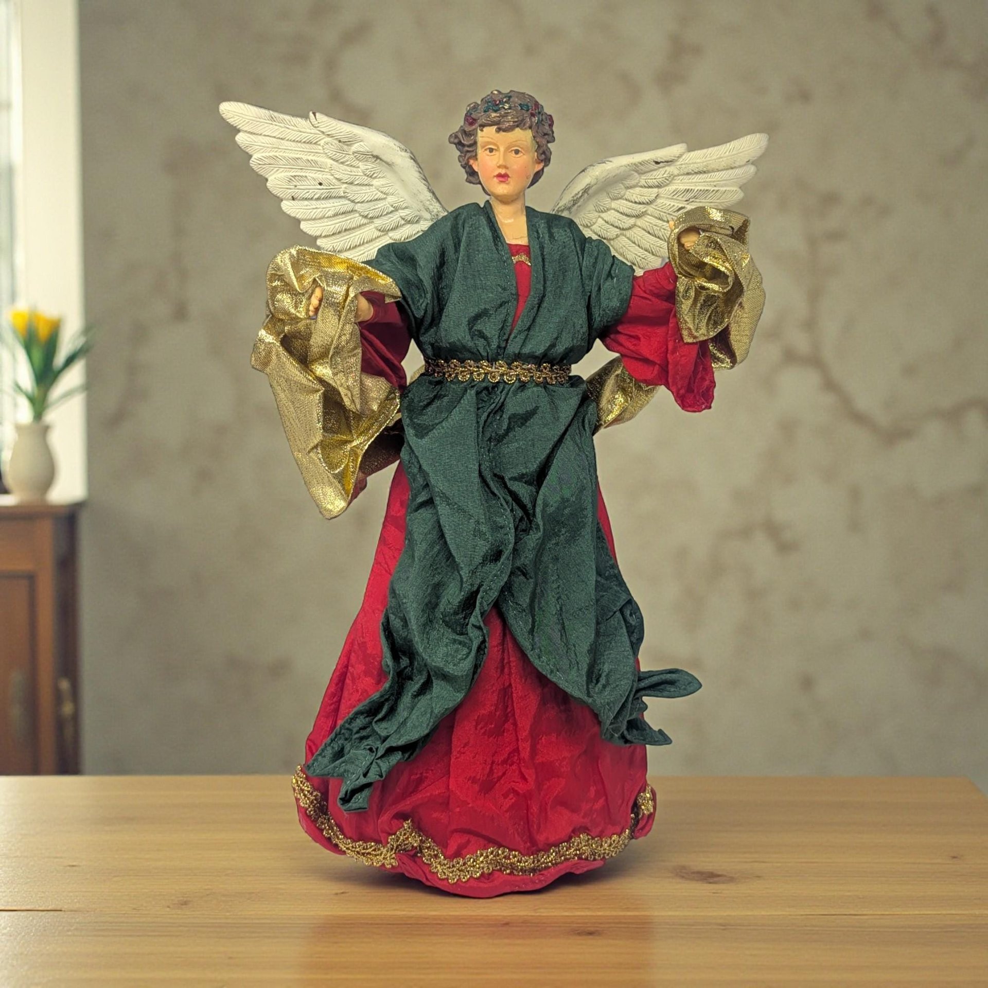Vintage Fabric Angel Tree Topper: Christmas Holiday Decoration