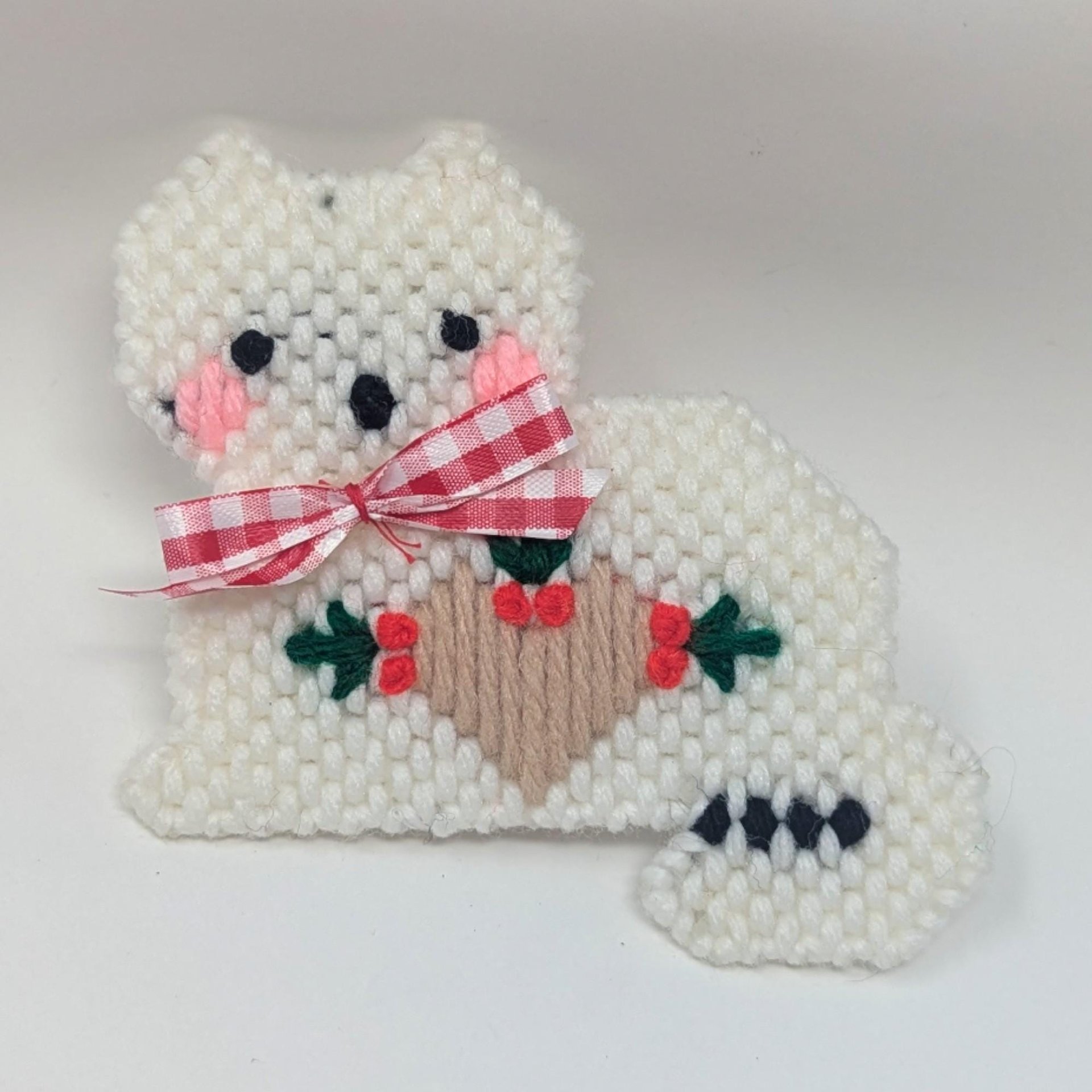 Vintage Handmade Plastic Canvas Ornaments: Needlepoint Christmas Decor Set