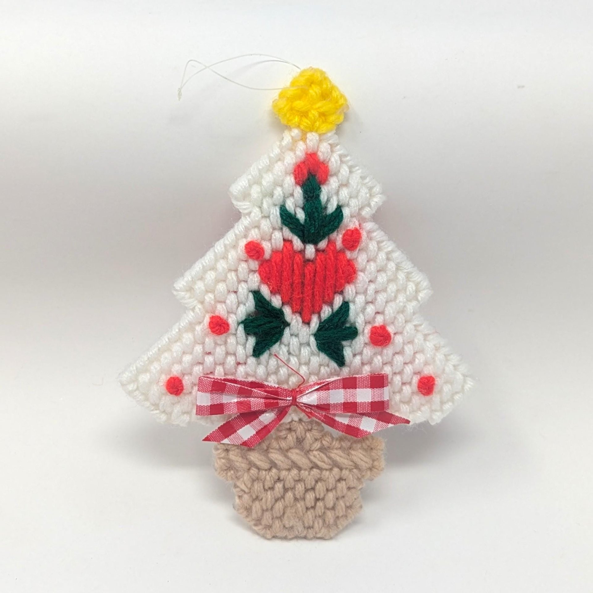 Vintage Handmade Plastic Canvas Ornaments: Needlepoint Christmas Decor Set