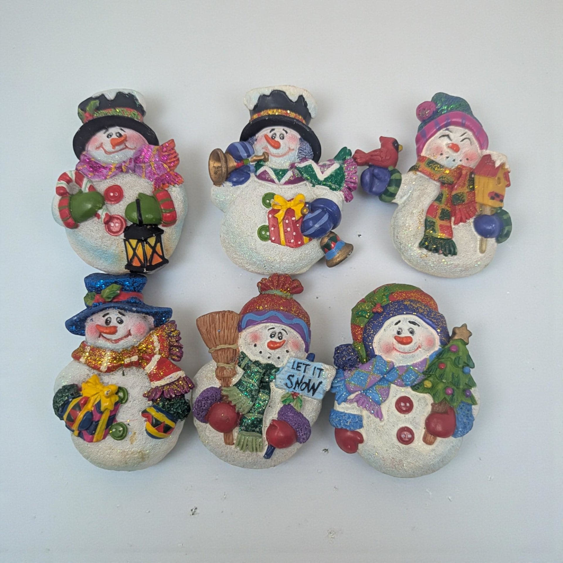 Vintage 2005 MSR Snowman Magnet Set: Holiday Resin Refrigerator Decor
