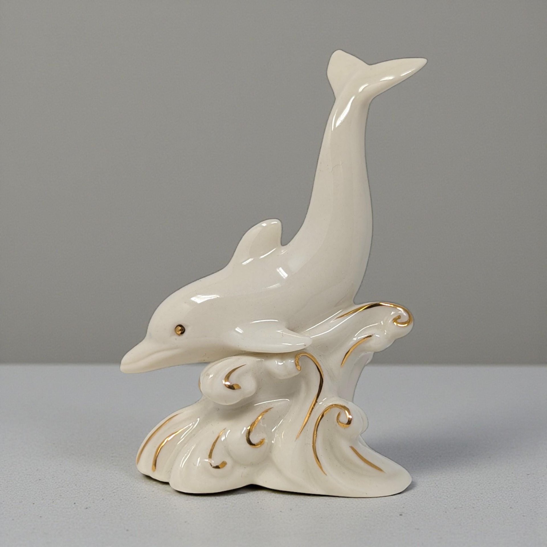 Vintage Lenox Porcelain Dive of the Dolphin Figurine: 24k Gold Accents