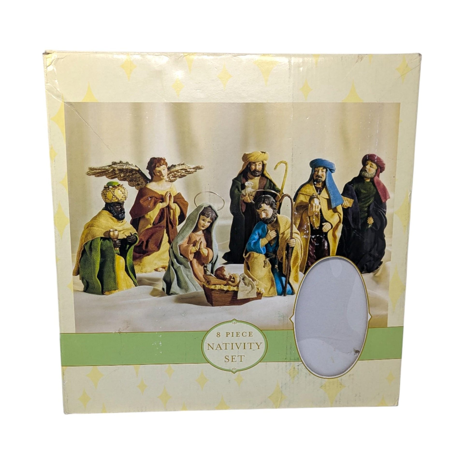 Vintage 2002 Fabric Mache Nativity Set: Target 8 Piece Holiday Decor