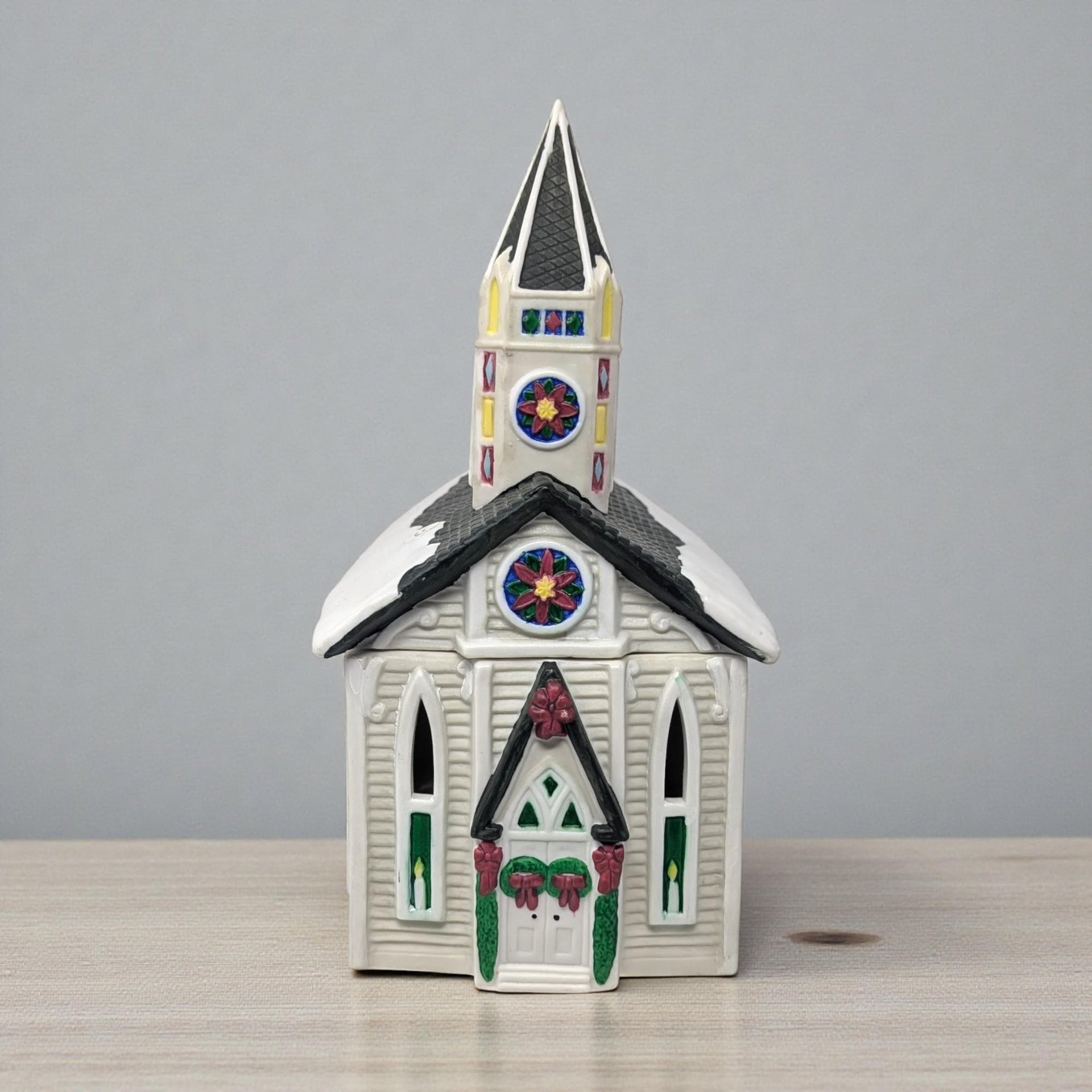 Vintage Claire Burke Ceramic Church: Handpainted Tealight Candle Holder