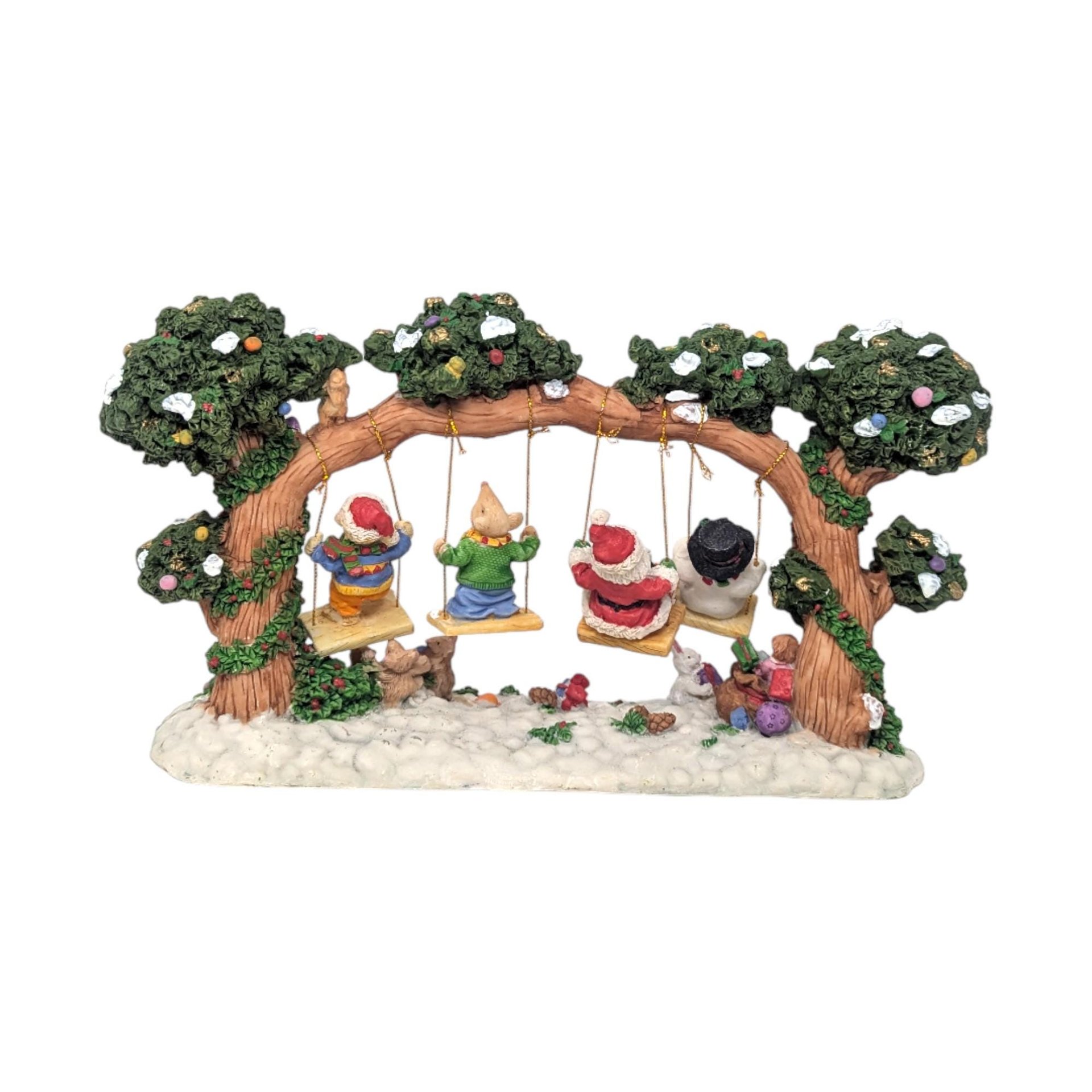 Vintage Resin Christmas Swing Figure: Santa Snowman Teddy Bear
