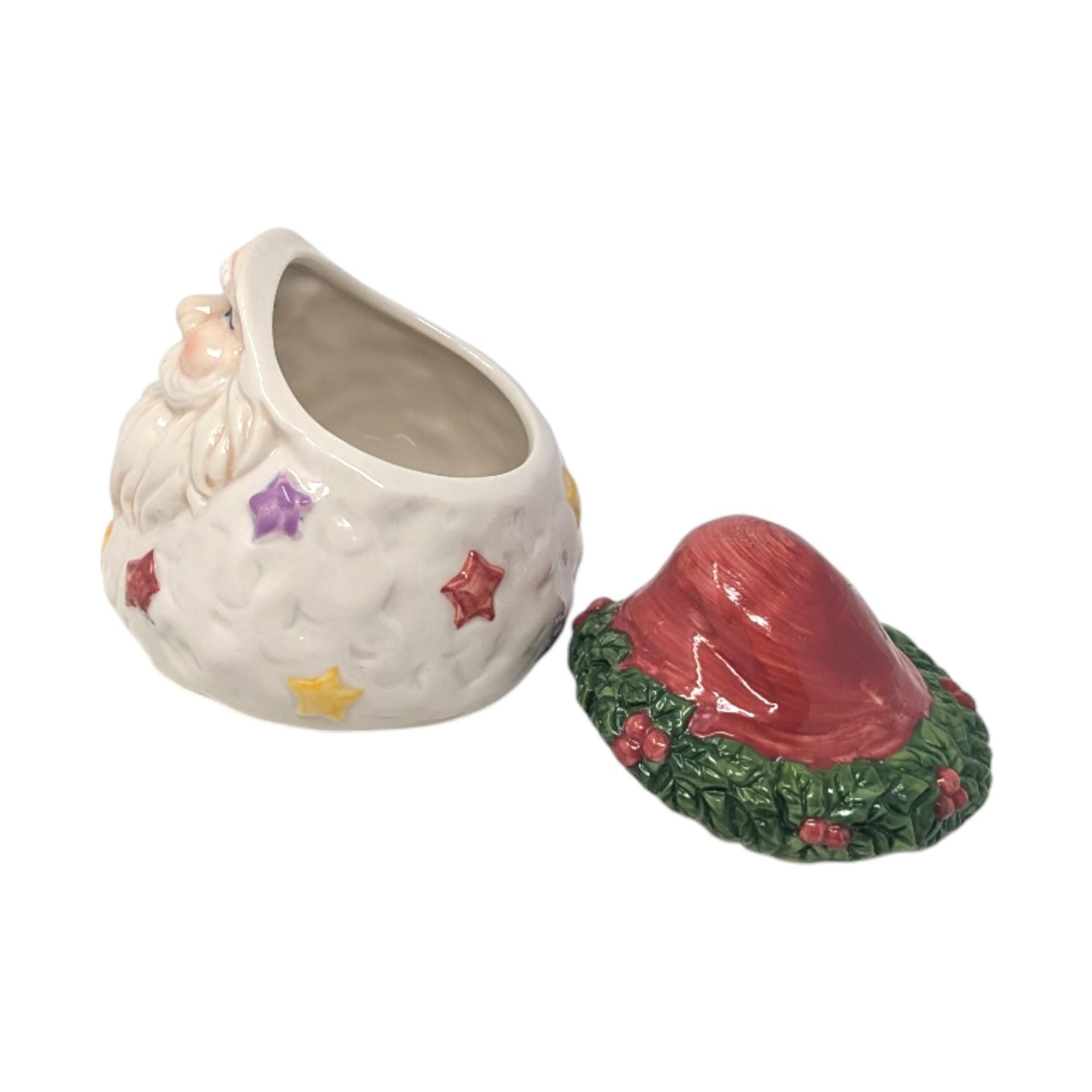 Vintage 2000 Ceramic Mini Santa Head Jar: Enesco Holiday Trinket Dish