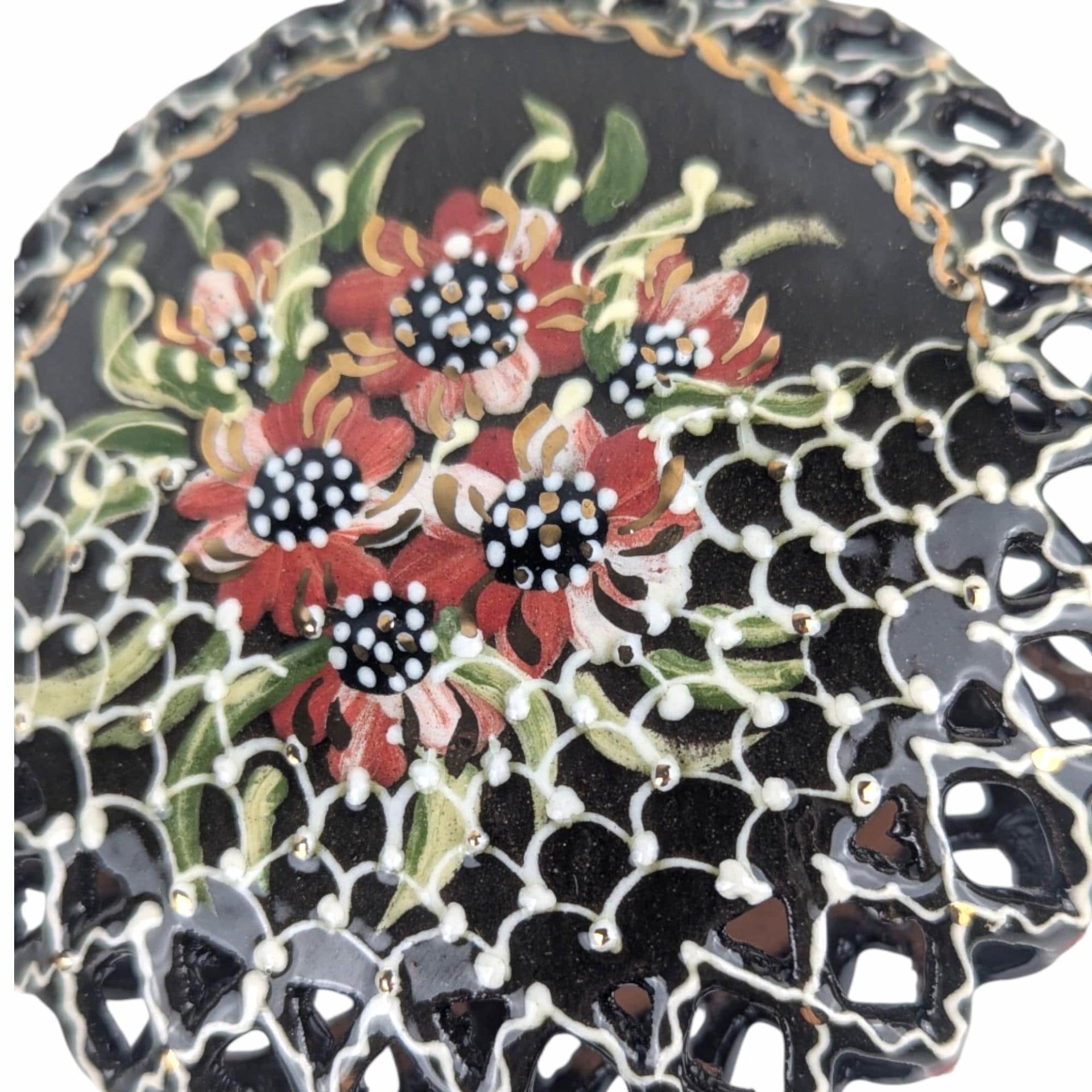 Vintage Hand Painted Clay Floral Ornament