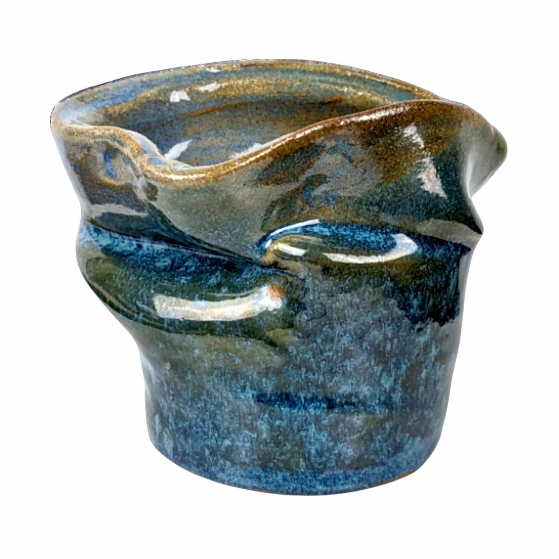 Vintage Blue Asymmetrical Pottery Vase