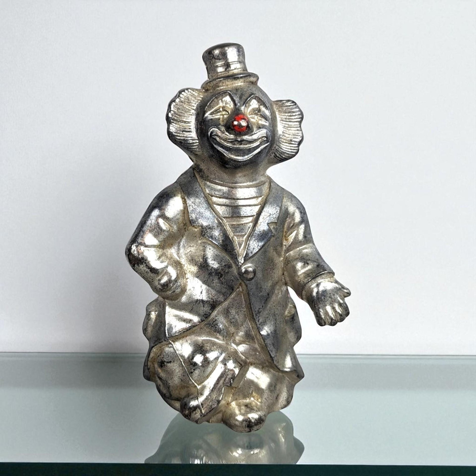 Vintage Silver Tone Metal Clown Bank