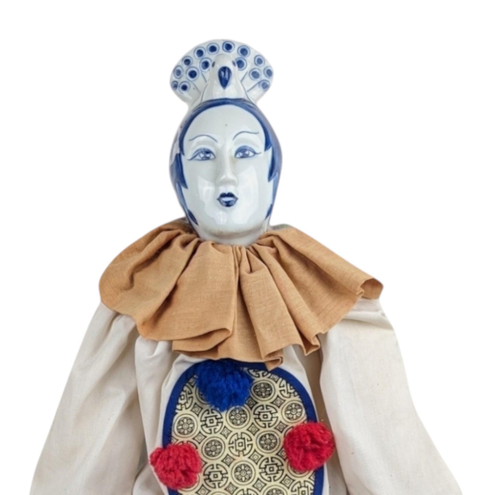 Vintage Porcelain Chinese Opera Doll with Peacock Hat