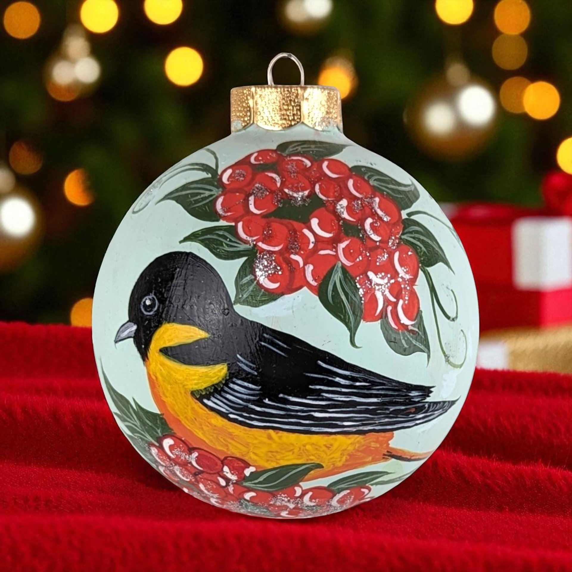 Vintage Hand Painted Oriole Bird Ornament