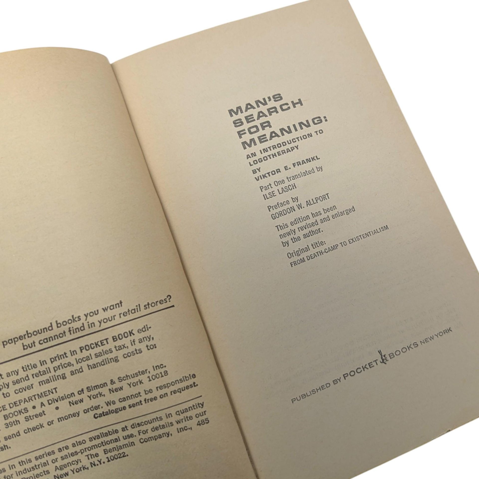 Vintage 1971 Man’s Search for Meaning: Viktor E. Frankl Paperback Book