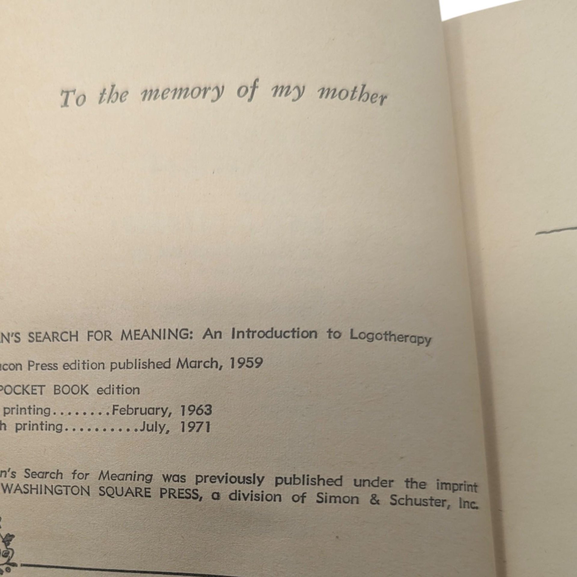 Vintage 1971 Man’s Search for Meaning: Viktor E. Frankl Paperback Book