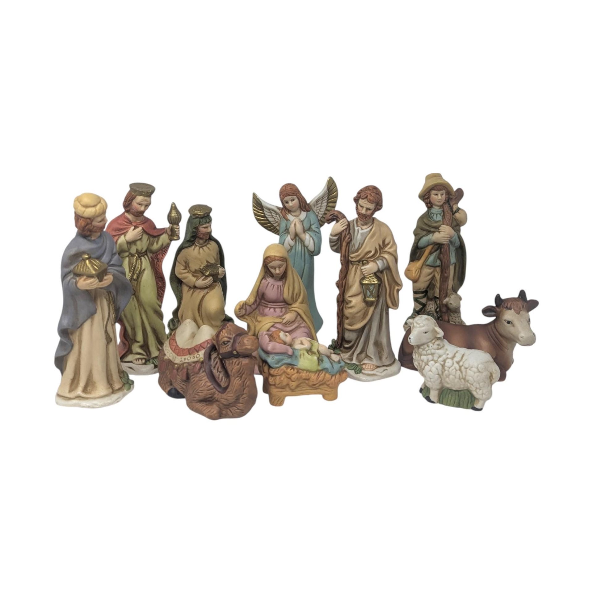 Vintage 11 Piece Hand Painted Ceramic Nativity Set: Herald Christmas Collection