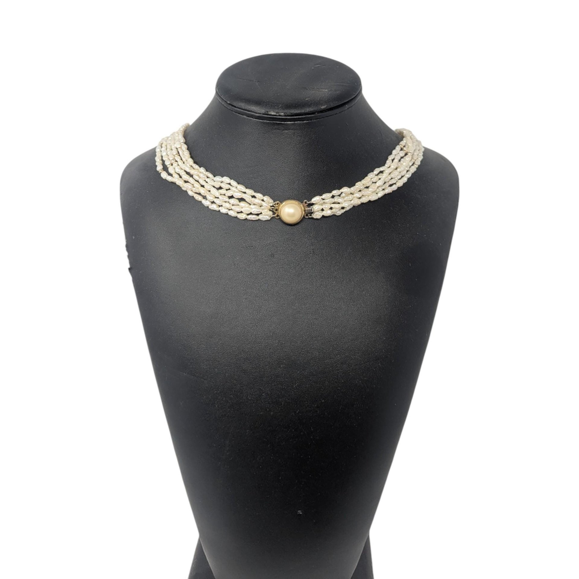 Vintage White Bead Multi-Strand Necklace: Elegant Bridal Choker with Faux Pearl Clasp