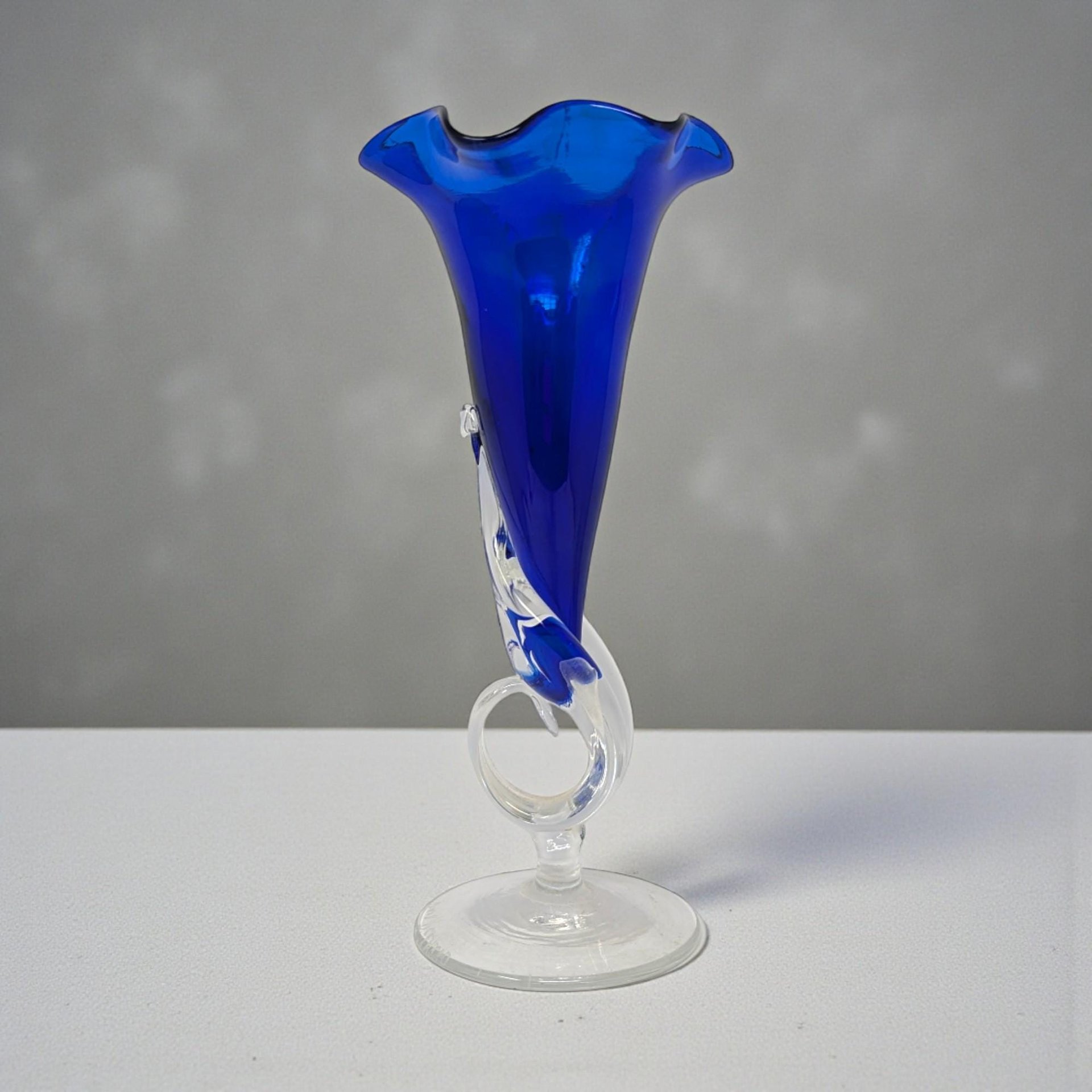 Vintage 1989 Handmade Art Glass Vase: Signed Cobalt Blue Jack in the Pulpit