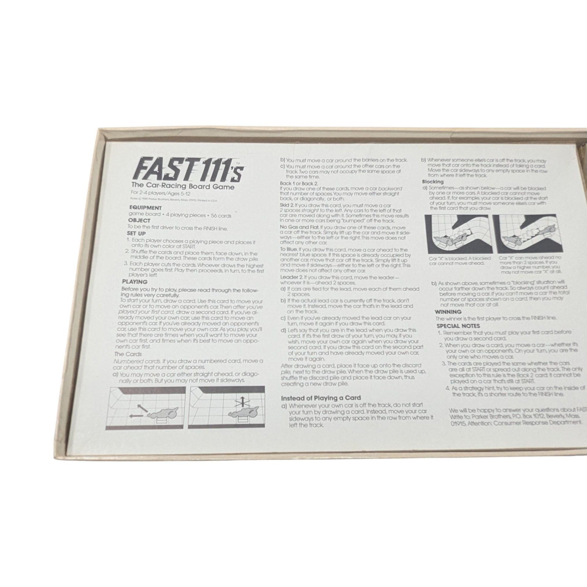 Vintage 1981 Fast 111's The Car-Racing Board Game: Parker Brothers Racing Toy