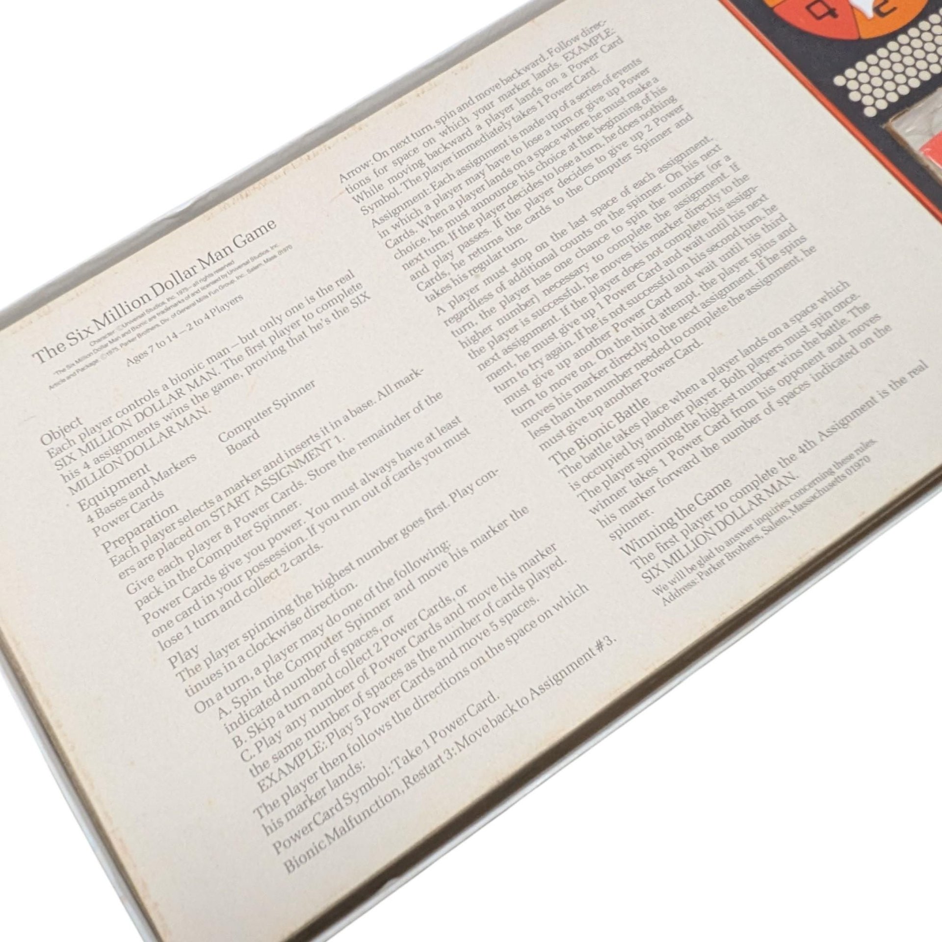 Vintage 1975 The Six Million Dollar Man Board Game: Parker Brothers Steve Austin TV Show