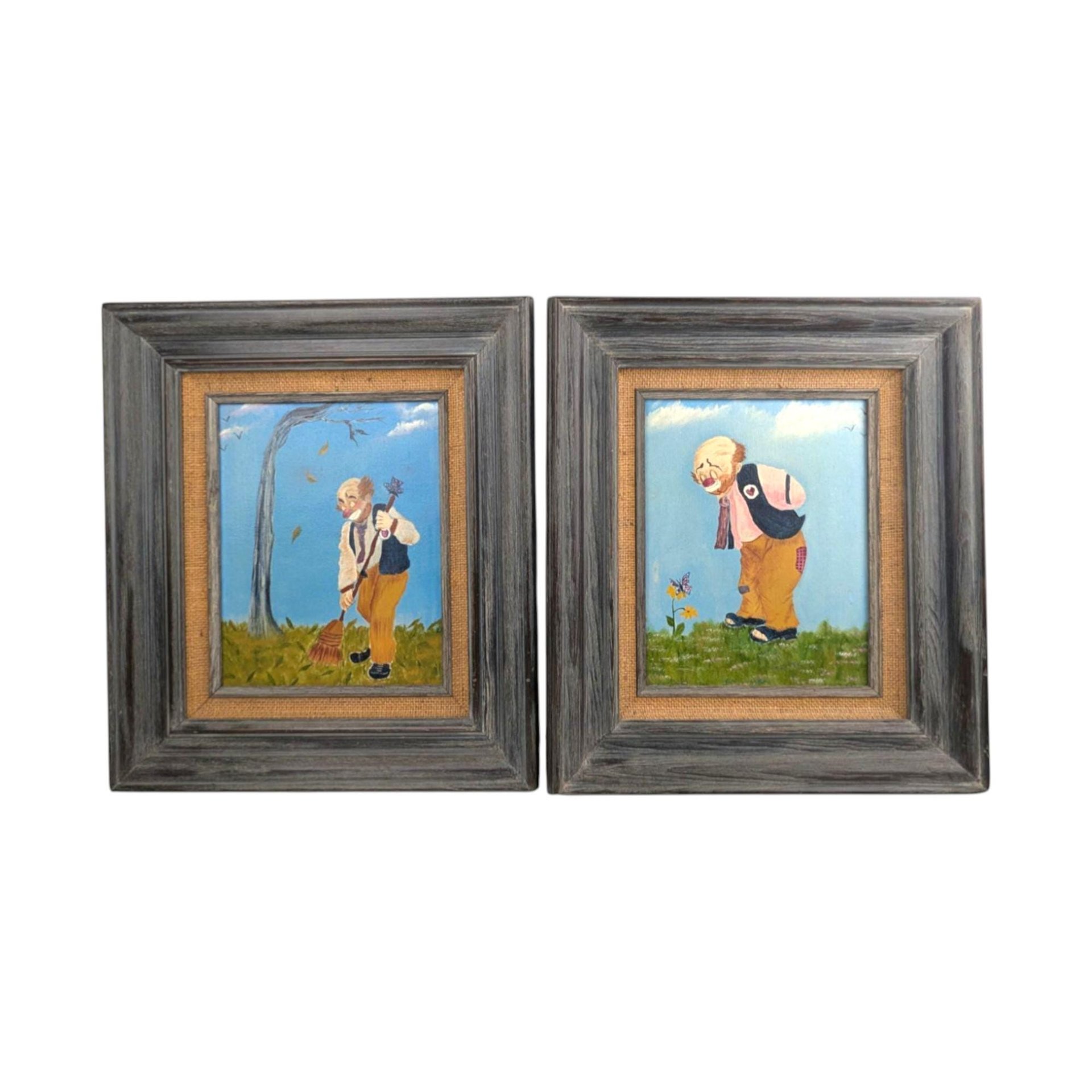 Vintage Clown Paintings Pair: