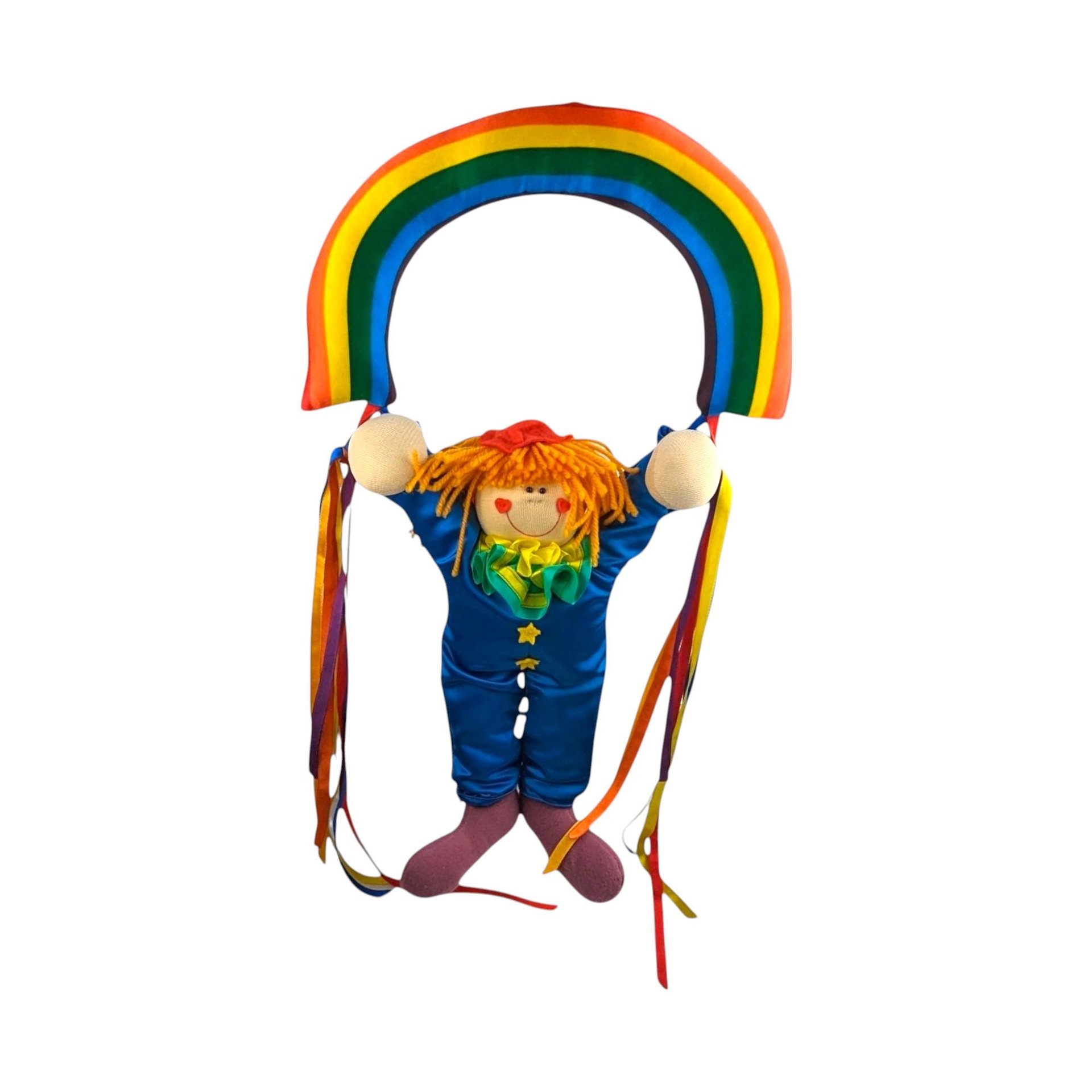 1984 Dakin Plush Clown Hanging From A Rainbow Wall Decor