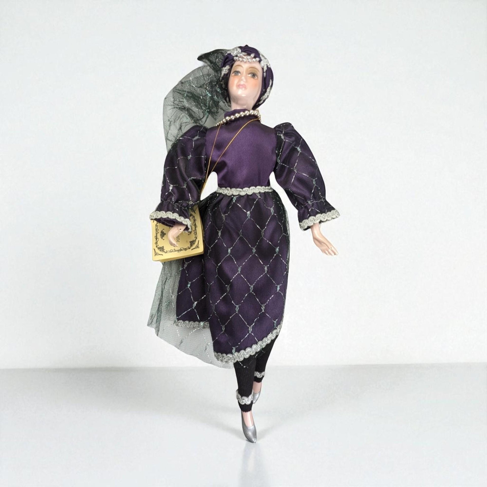 Vintage Kingstate Porcelain Doll: Purple Harlequin Jester