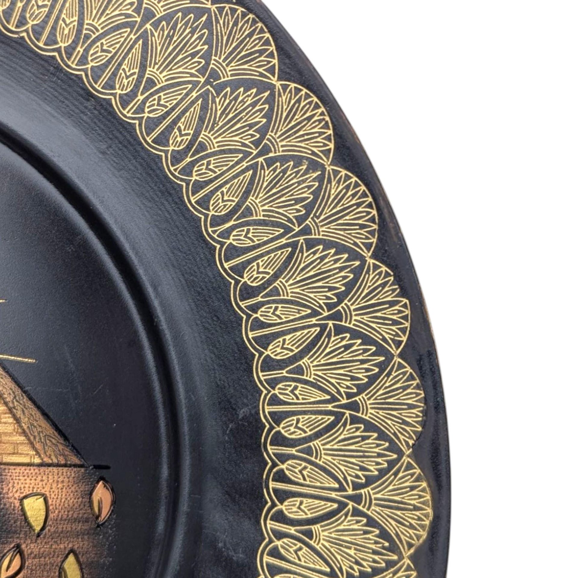 Vintage Egyptian Brass Plate: Sphinx & Pyramids Wall Hanging